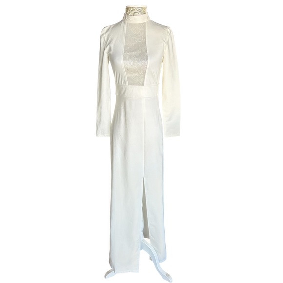 Dresses & Skirts - Stretch Cream White Long Sleeve Slit Gown Dress Bride Marylin Monroe Halloween